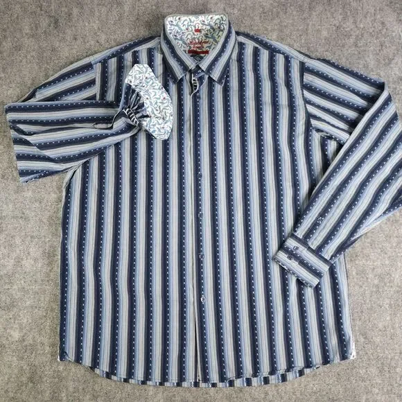 Luchiano Visconti Shirt XL Long Sleeve Button Up Blue Striped Flip Cuff Casual - Picture 2 of 11